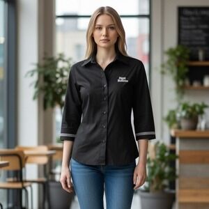 Vintage Apple Bottoms Women's Black Button Up Shirt‎ Rhinestone Cuffs Size M NWT